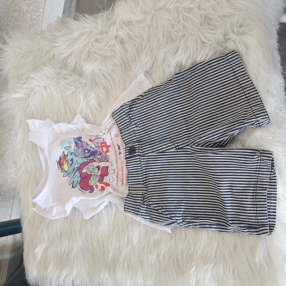Little girls striped shorts and Unicorn sleeveless Top